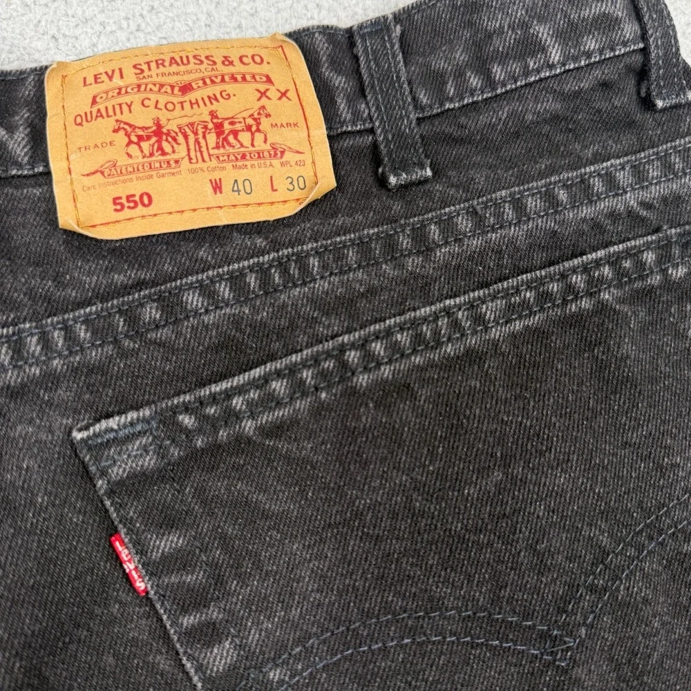 VTG 90s Levis 550 Jeans Mens 40x25 Black Made USA Relaxed Fit Faded Denim Grunge